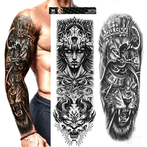 BAGHPBM 8 Full-Arm Temporary Tattoo Stickers - Crown, Lion, Skull, Angel, Wolf, Rose, Clock Designs, Waterproof Beauty & Personal Care Makeup Tattoos