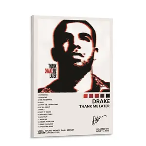 Drake Thank Me Later Canvas Wall Art Rapper Music Album Poster Retro Hip Hop Room Decor Aesthetic Bedroom Living Room Studio Wall Hanging Prints OVO Fans Record Collection Pictures Unframed