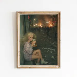 Everything Is Fine Dark Humor Wall Art – Ironic Chaos Poster
