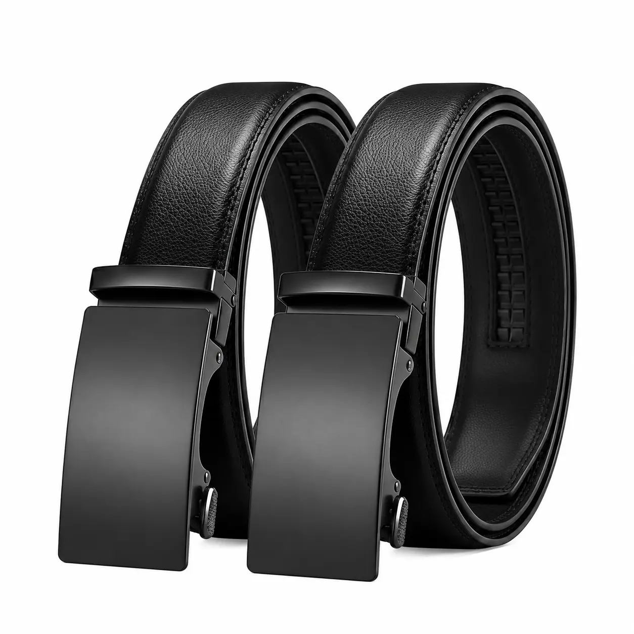 Ratchet Belt 2 Pack for Men, Automatic Buckle Adjustable Slide Belts, Trim to Fit Dress Casual Waist Belts for Business & Everyday Wear
