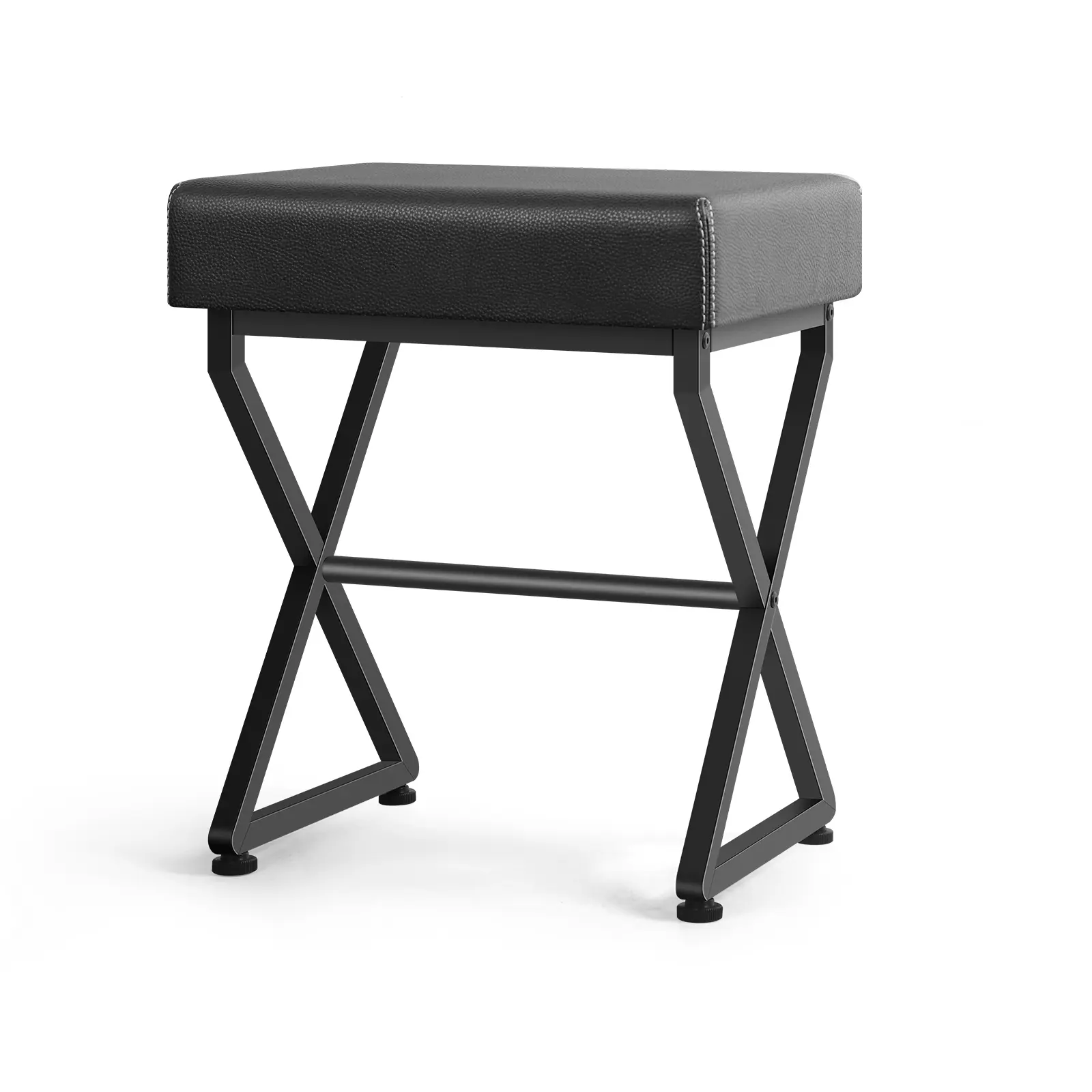 Square Faux Leather Upholstered Foot Rest Stool - Makeup Vanity Stool with Sturdy Metal Legs, Adjustable Feet, Furniture for Living Room Decor, Upholstered Stool