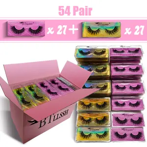 NO.4 False Eyelashes 18mm Faux 3D Mink Lashes Natural Look Cat Eye Wispy Lashes Pack by BTLLSSH, 54 Pairs Cosmetic Makeup