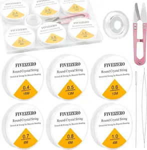 Elastic Bracelet String Cord, 6 Rolls 0.4mm, 0.5mm, 0.6mm, 0.7mm, 0.8mm, 1mm Crystal Clear Stretchy Elastic Bead String for Bracelets, Jewelry Making and Clay Pony Seed Stone Beads Beading