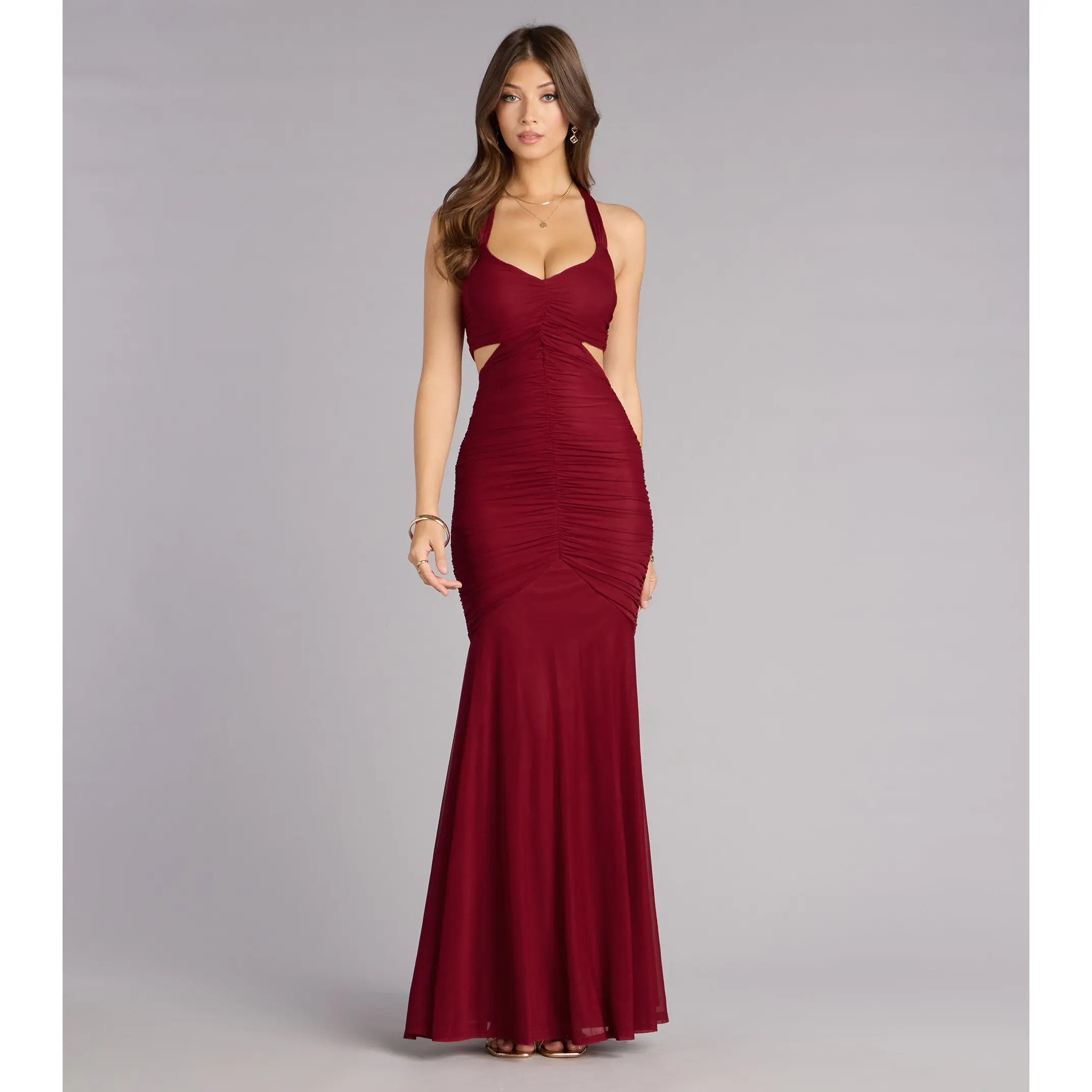 Giana Ruched Mesh Mermaid Dress