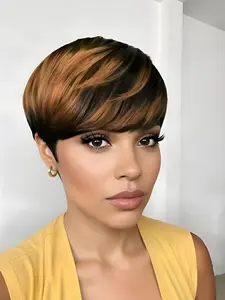 Short Straight Real Human Hair Wig for Women, Daily Party Cosplay Gift Use, Burgundy Natural Pixie Cut Wigs