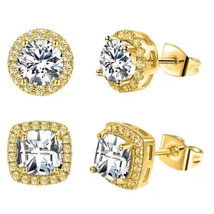 Stud Earrings for Women Men 2 pairs Cubic Zirconia Earrings Jewelry Gift