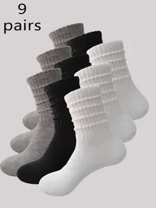 Women's Crew Socks Set, Basic Plain Jk Style, Fitted & Soft Fabric, Ideal for All Seasons, Comfortable Daily Wear, Versatile Design