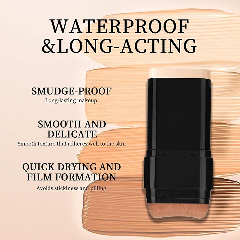 Long-Lasting Waterproof Foundation Stick 2-in-1 with Brush | Full Coverage Concealer for Dark Circles & Blemishes, Perfect for All Skin Tones