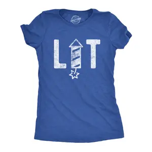 Womens Lit Firework T Shirt Funny 4th of July Parade Firecracker Graphic Novelty Tee Funny Womens T Shirts Cute Vintage Fashion Casual Ladies T-Shirt Gift Patriotic Tops for Women Women's Novelty Tees Royal -