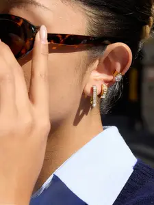 Minimalist 18K Plated Gold Color U-Shaped White Zircon Stud Earrings Women Waterproof Jewelry Stainless Steel Earring