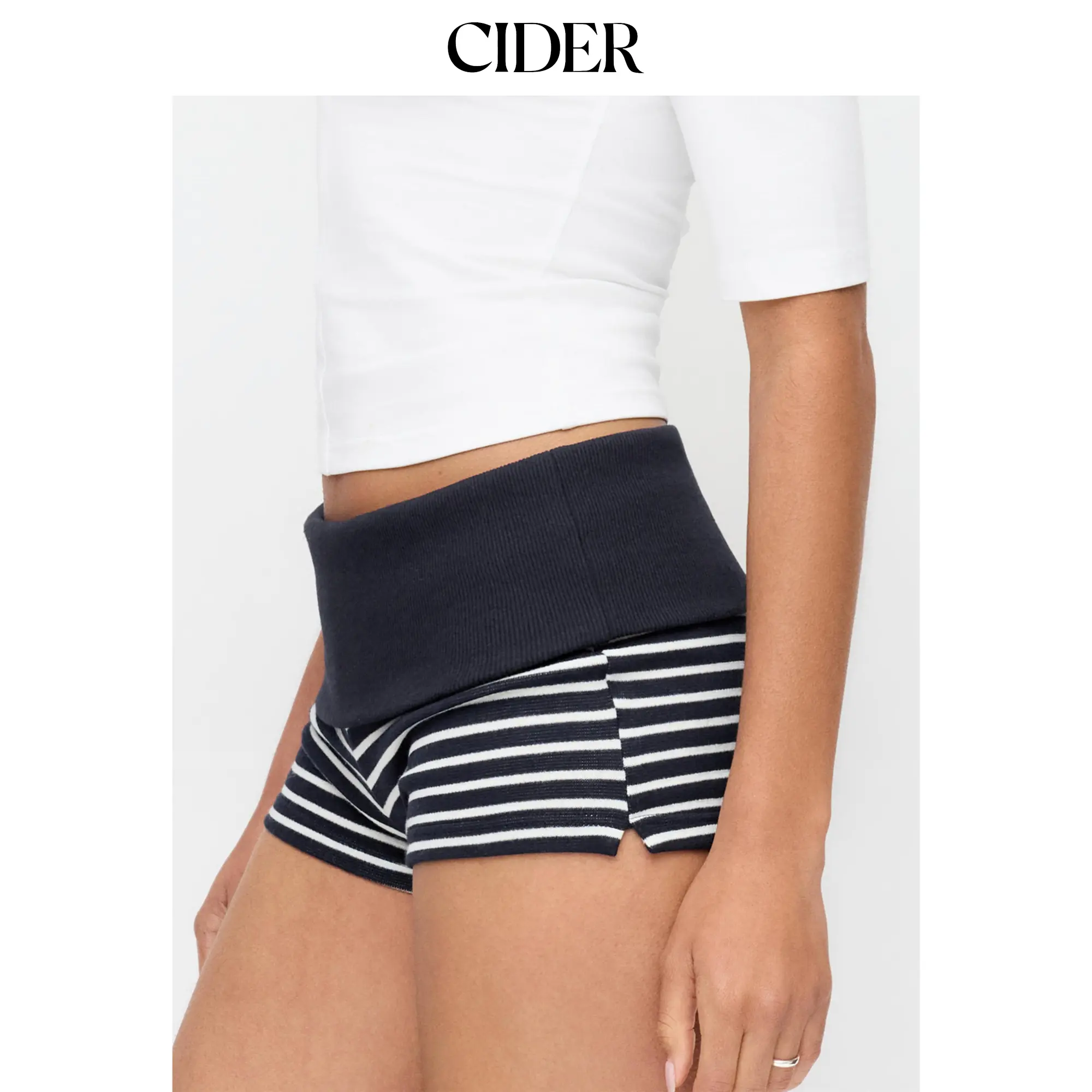 Cider High Stretch Striped Low Rise Micro Shorts