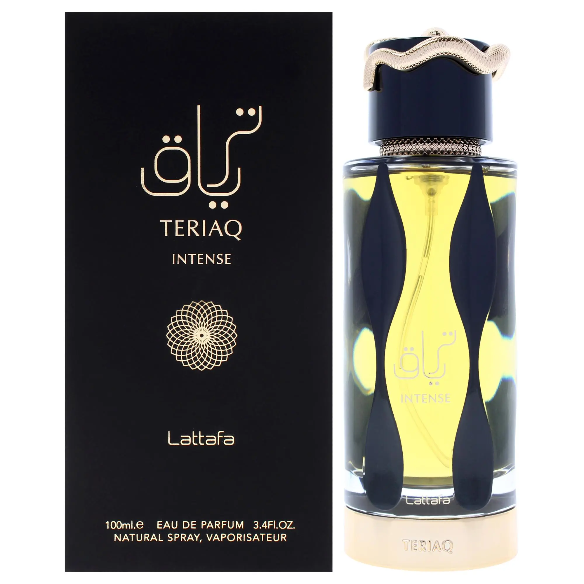 Lattafa Teriaq Intense Eau De Parfum for Men — Saffron, Bergamot, Plum Liquor, 3.4 oz (100 ml) | lattafalong-lasting bergamot cologne, amber warm spicy, tonka bean scent, unisex amber woody cologne, cinnamon, saffron perfume, amber, bergamot perfume, warm
