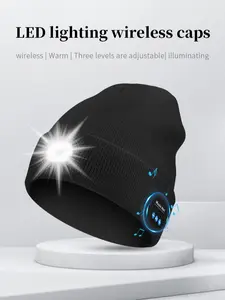 Bluetooth Beanie with LED Light, Wireless Music Knit Hat with Built-in Headphones, USB Rechargeable Winter Gift for Work, Travel & Outdoor Sports