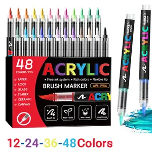 Acrylic Marker Pens - 12/24/36/48 -Colors Soft Brush Tip Set, New Arrival, Office & Professional Art Supplies, High-End Exquisite Packaging, Ideal for Gifting, Acrylic Markers