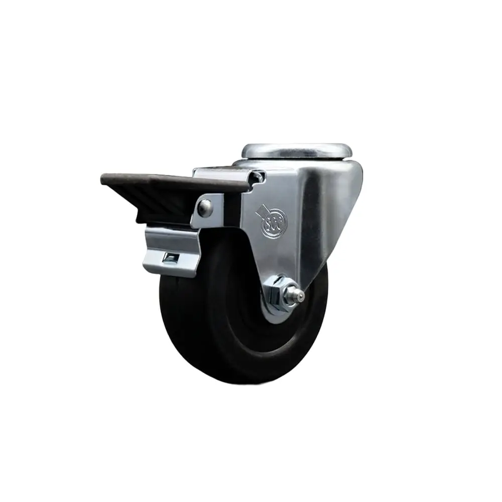 Service Caster SCC-BH20S3514-SRS-PLB Soft Rubber Swivel Bolt Hole Caster with Lockable Swivel Wheels, 3.5x1.25 in. Black Wheel, Posi Locking Brake, Chemical Safe, Zinc Plating, 200 lbs Load Capacity