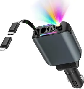 Retractable Car Charger with Purple Starlight, Max 120W USB C Car Charger Compatible with iphone 16, Cars Phone Chargers Fast Charging, Cars Accessories USBC Car Chargers