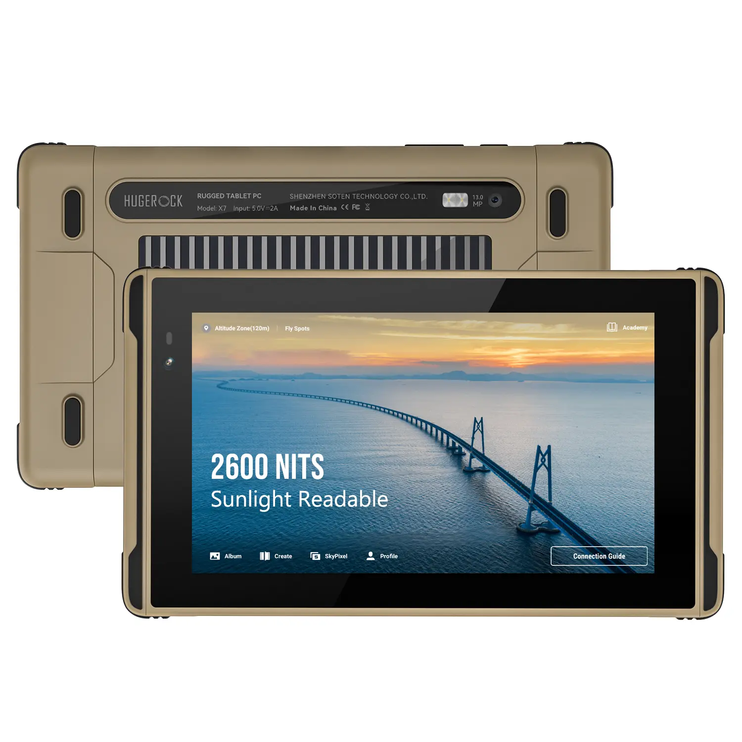 X7 Rugged Tablet PC 2600nit Sunlight Readable,7 Inch RAM 8GB+ROM 128GB Android 13 Outdoor Anti-Drop Waterproof Tablets for UAV Camping Fishing Moto Drone Camera Monitor
