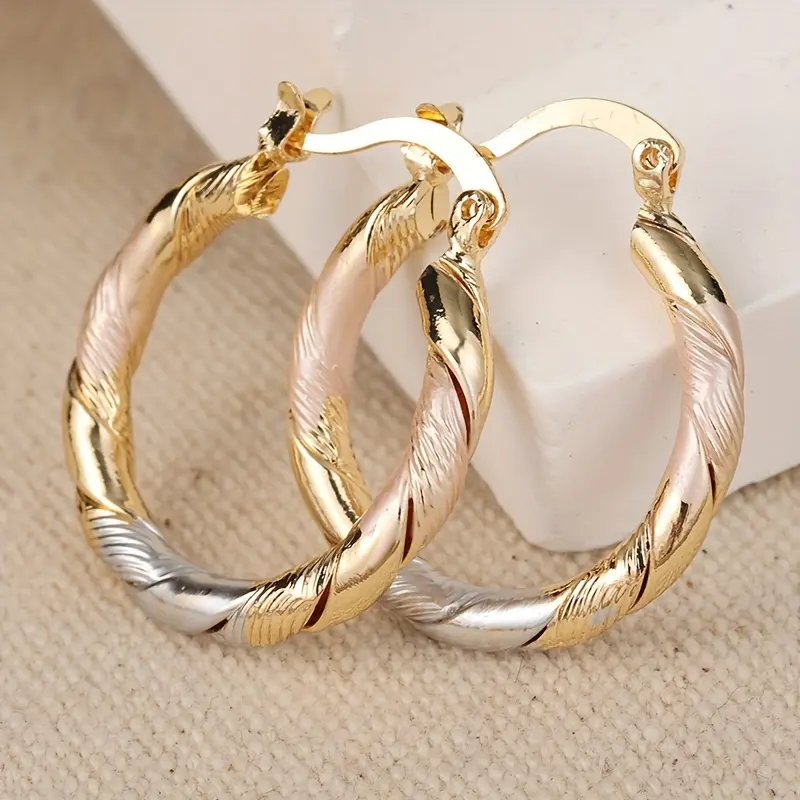 [Vintage Twisted Hoop Earrings] Vintage-Inspired Twisted Hoop Earrings for Women - Stainless Steel, Golden & Rose Golden Finish, Ideal for Weddings, Parties, and Casual Attire, Perfect Birthday Gift, Wedding Earrings  jewelry  gifts gold hoop