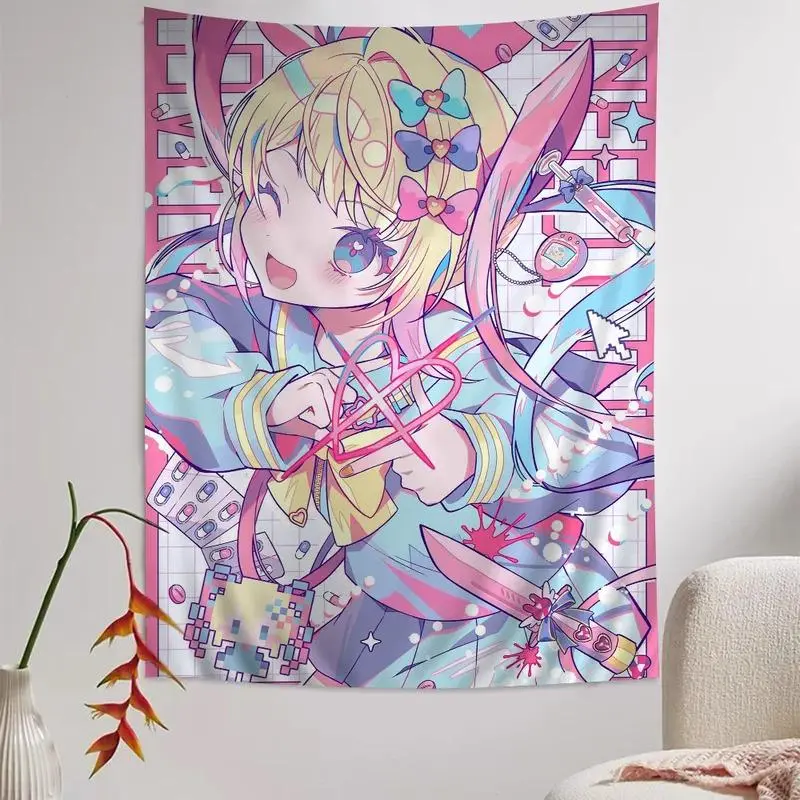 VIKAMA Cyber Yandere Girl Tapestry Y2K Aesthetic Design Perfect For Kawaii Decor Bedroom Wall Styling and Photo Backdrop