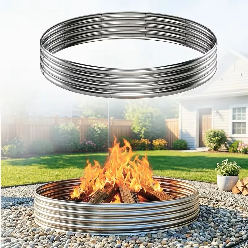 LIALEX Silver Metal Garden Outdoor Fire Pit Ring, 0.8MM Thick Heavy-Duty Bonfire Ring, 3×3×1 Ft for Patio, Camping (Home Improvement Garden Supplies),home decor
