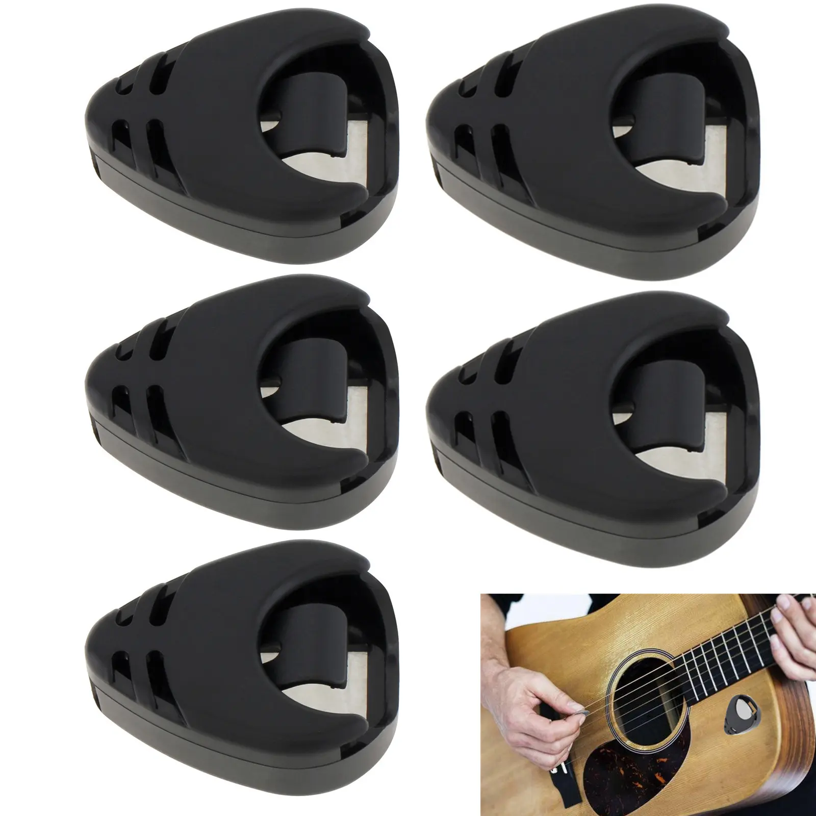 5Pcs Black Adhesive Guitar Pick Holder Accessories - Stick-on & Ready to Use, Secure Storage for Acoustic Guitar/Bass/Ukulele Picks Portable Guitar Accessories