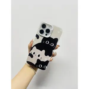 Cute Black Cat White Cat Phone Case Compatible with Samsung S23FE Phone Case S25 Ultra Apple Phone Case Cartoon