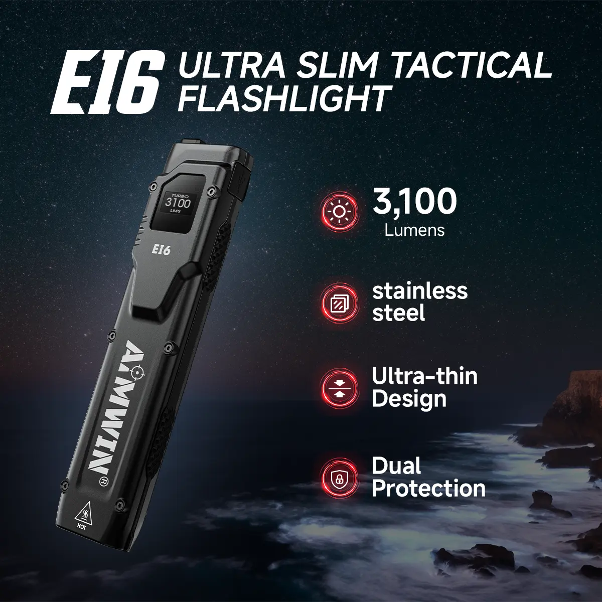 AIMWIN EI6 High Lumen Emergency LED Flashlight - 3100 Lumens Ultra Slim Flat EDC Tactical Light, Compact USB Rechargeable Pocket Flashlight, Turbo & Strobe Modes, Nitecore/Olight Alternative, Father's Day Gift, High Lumen Flashlights