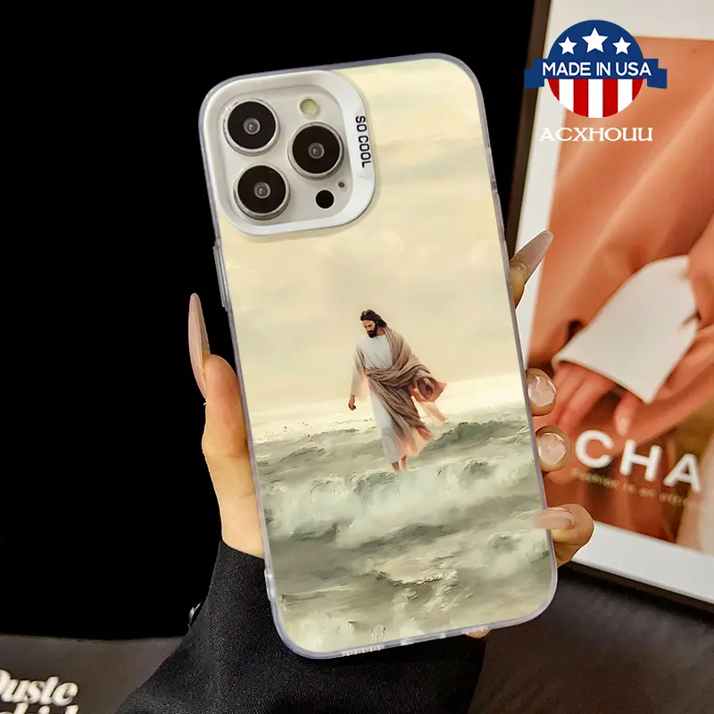 Silicone-TPU Shockproof Scratch-Guard Smartphone Casing, Jesus Walking on Water Design, Handheld Device Protection, Compatible with iPhone 16/16 Pro/16 Pro Max/15/15 Pro/14/13/12/11, Mobile Phone Accessory, Devices