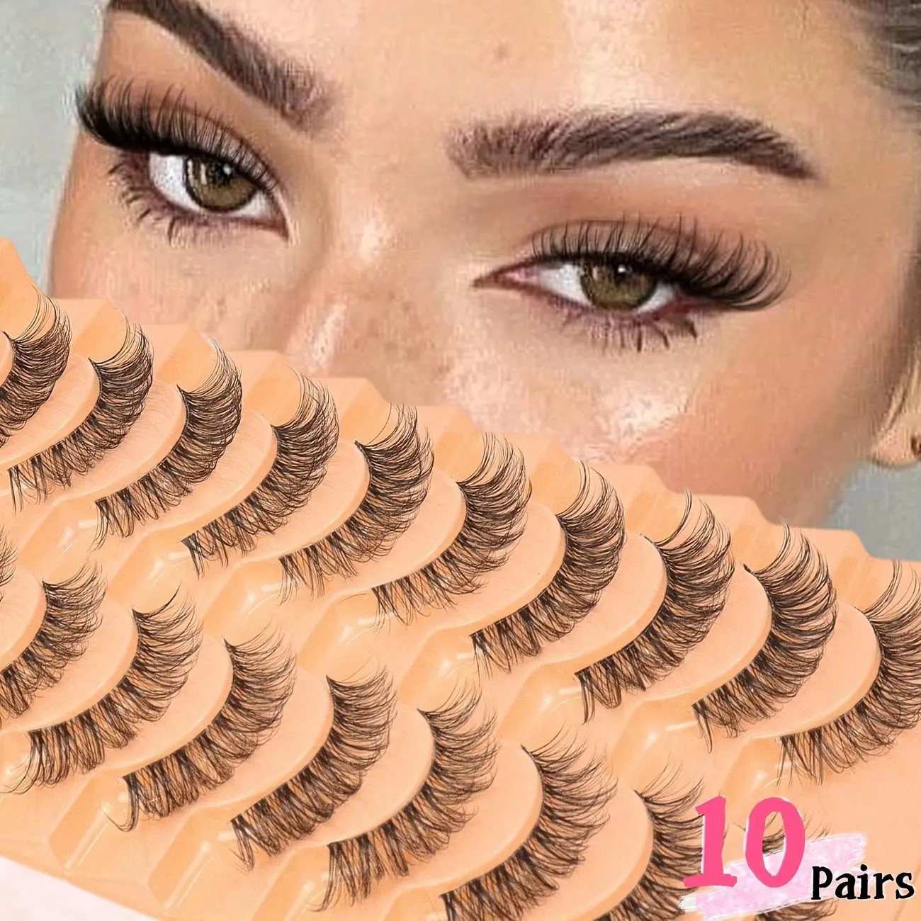 Natural Fine Curled Realistic False Eyelashes Set, 10 Pairs Varied Lengths V Cross Design, Natural Curl Extend Outer Corners, Makeup Essential, Fake Eyelashes
