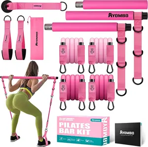 Adjustable 3-Section Pilates Bar Kit with Resistance Bands for Home Workout Strength Training Equipment