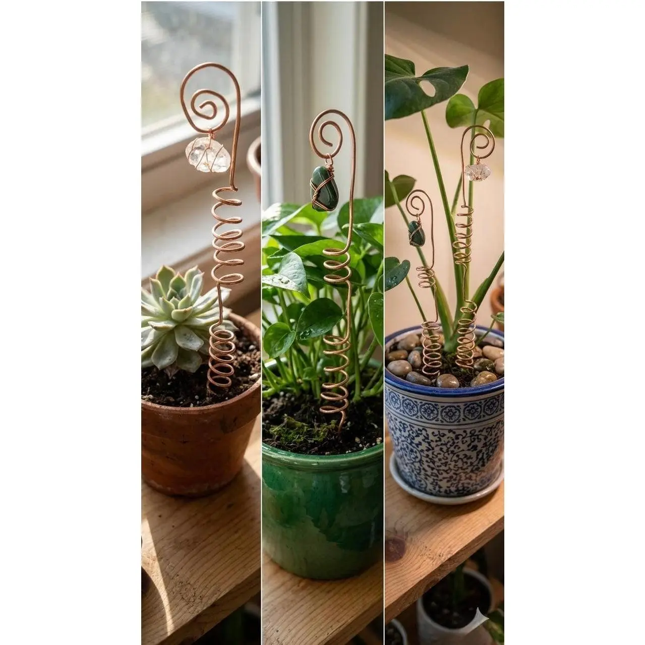 Whimsical Copper Plant Stakes Handmade Mini Garden Sculptures Plant Picks