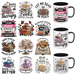 12PCS UV DTF Cup Wrap Stickers, Books Quotes Rub on Transfers for Crafts, Permanent DIY Transfer Decals for 16oz Libbey Glass Cans, Mugs, Candles, Notebooks and Flower Pots, Easy to Apply Art Stickers