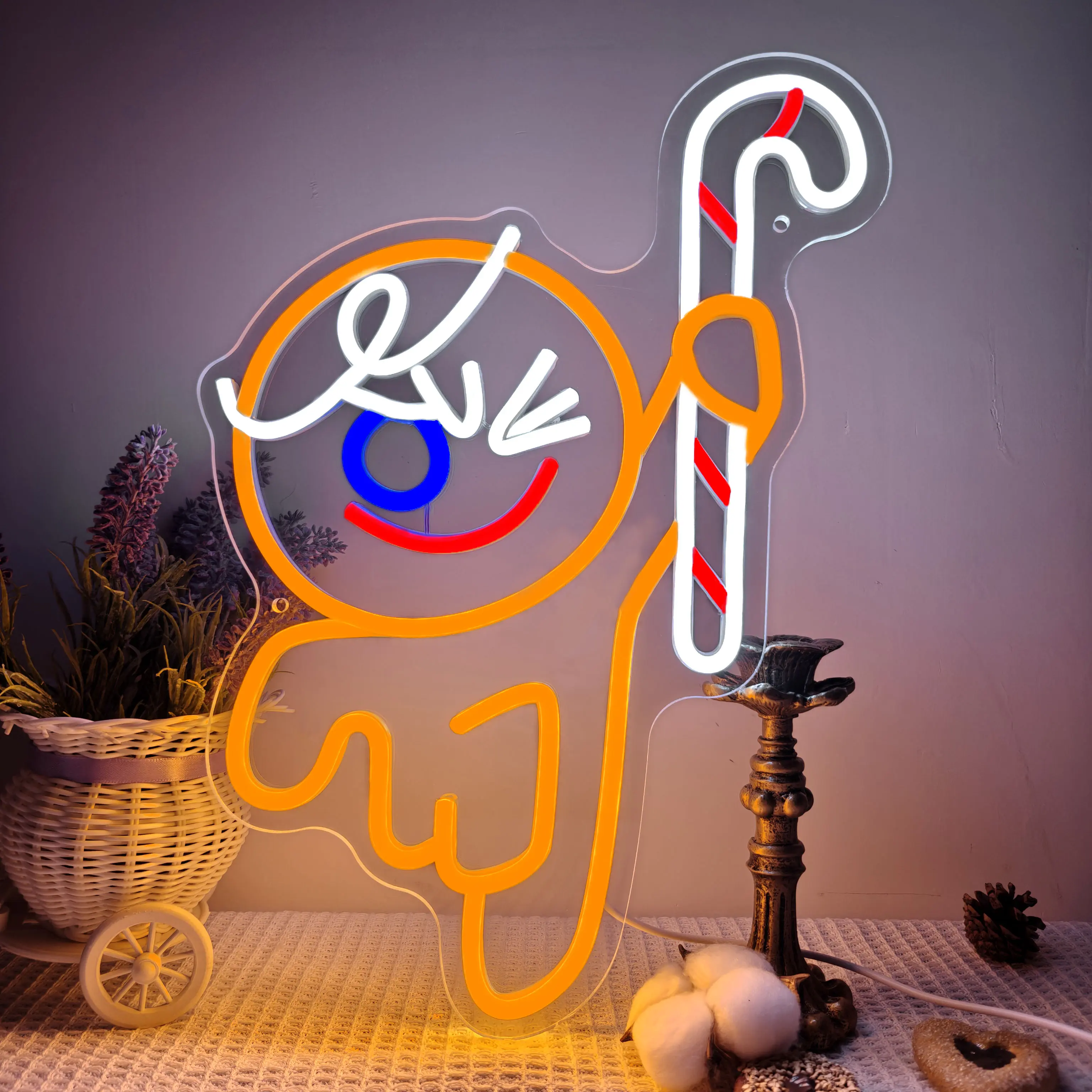 Festive Gingerbread Man Neon LED Sign with LED Strip, USB-Powered Color Changing Decorative Wall Light for Christmas Home & Holiday Bedroom Decor, Festive Gingerbread Man Design