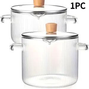 [Borosilicate Glass Cookware] Borosilicate Glass Clear Cookware Set Pots | Heat-Resistant with Lid - for Stoves, Ovens, Electric Ceramic Cooktop - Ideal for Soups, Milk, Rice, Stews - Durable, Easy to Clean - Perfect for Home Cooking, Meal Prep
