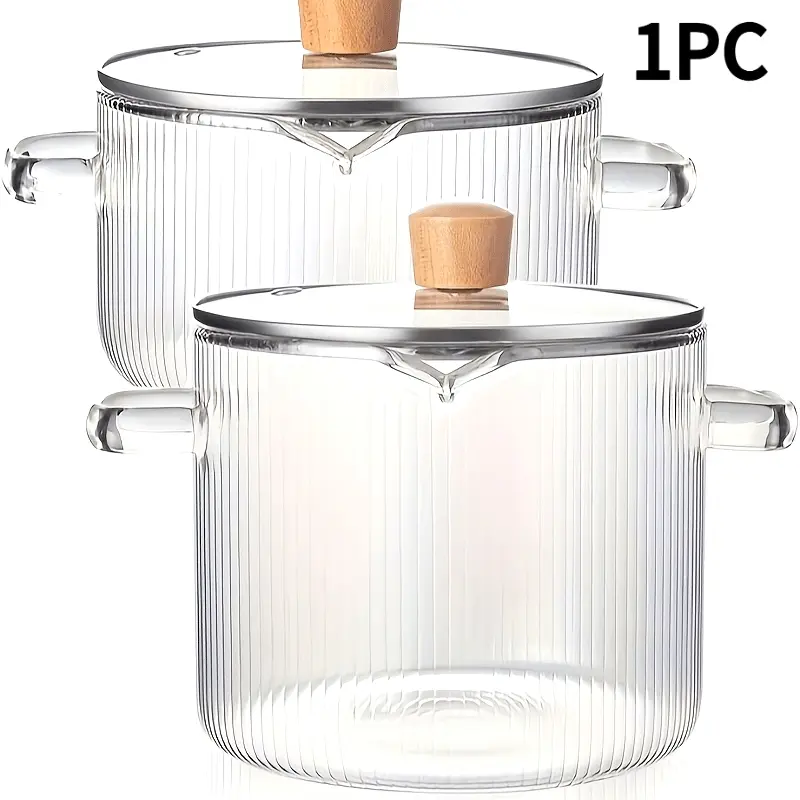 [Borosilicate Glass Cookware] Borosilicate Glass Clear Kitchen Cookware Set Pots | Heat-Resistant with Lid - for Stoves, Ovens, Electric Ceramic Cooktop - Ideal for Soups, Milk, Rice, Stews - Durable, Easy to Clean - Perfect for Home Cooking, Meal Prep