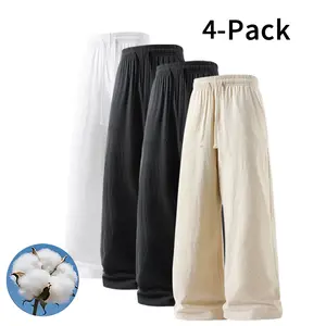 4-Pack Minimalist Cotton Linen Pants - Elastic Waist Drawstring Pants, Perfect for Layering (Optional 4-Pack and 2-Pack)