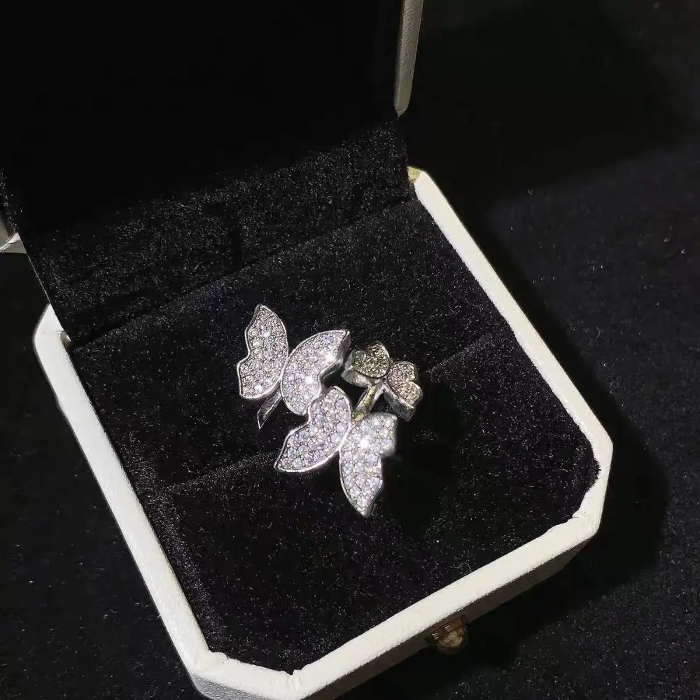 Elegant Butterfly Cubic Zirconia Ring for Women, Jewelry for Engagement/Wedding/Promise, Eternal Memorial Birthstone Ring, Super Sparkly Luxury Open-Ended Design, Stylish Versatile Temperament Style, Suitable for Daily Wear/Banquet Party, Gift for Valenti