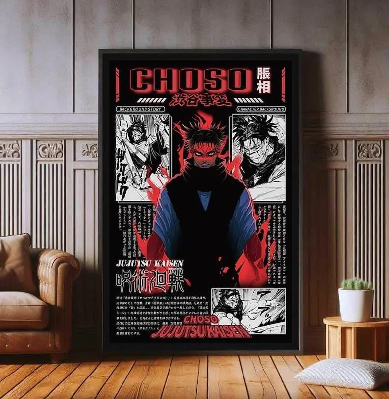 Choso Jujutsu Kaisen Anime Paper Wall Art Poster, High-Quality Graphic Novel Print, Japanese Themed Cartoon Anime Character Print, Home Room Decoration Supplies, Anime Character Prints