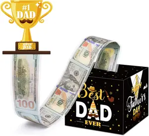 Fathers Birthday For Dad, Father's Day Money Box for Cash Pull, Surprise Money Holer with 50Pcs Transparent Bags, A Funny Way to Give Cash as Grandpa Dad Gifts from Daughter Son Wife