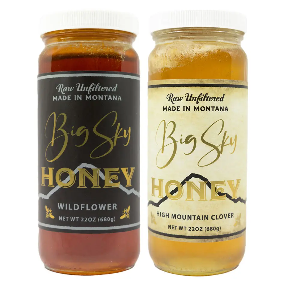 Rocky Mountain Honey Co. Clean Natural Raw Unfiltered Antioxidant Sweet Clover & Wildflower Honey - 22oz Clean Glass Jars, 2-Packs, Cupboard-Stable Ambient Staple for Daily Cooking Needs