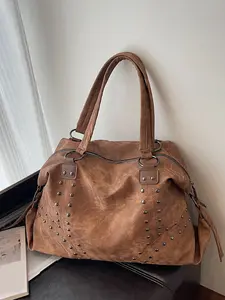 Large capacity retro texture versatile tote bag, fashionable and simple casual temperament solid color underarm bag, niche design shoulder bag, suitable for daily outings, gatherings, commuting to work, Pu Tote Satchel
