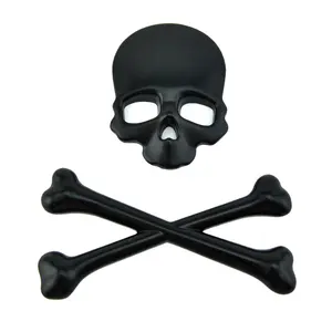 Chrome Car Motorcycle Skull Bone Emblem Metal Decal 3D Sticker for Suzuki Kawasaki Harley Yamaha Honda (Black)