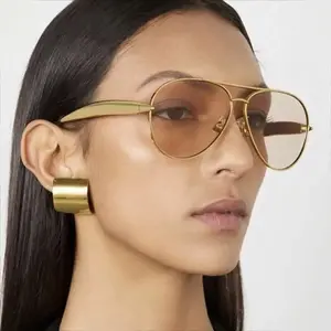 Retro 2026 Gold Aviator Sunglasses For Women, UV400 Protected Large Double Beam Metal Frame Sunnies, Trendy Streetwear Vacation Eyewear, Ideal Fashion Holiday Gift
