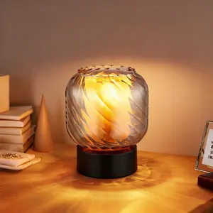 Luxury Glass Bedside Lamp, Half-Transparent Smoky Gray Glass Nightstand Light, Murano Style Home Decor, Suitable for Living Room Kitchen(EU Plug/Bulb Not Included)