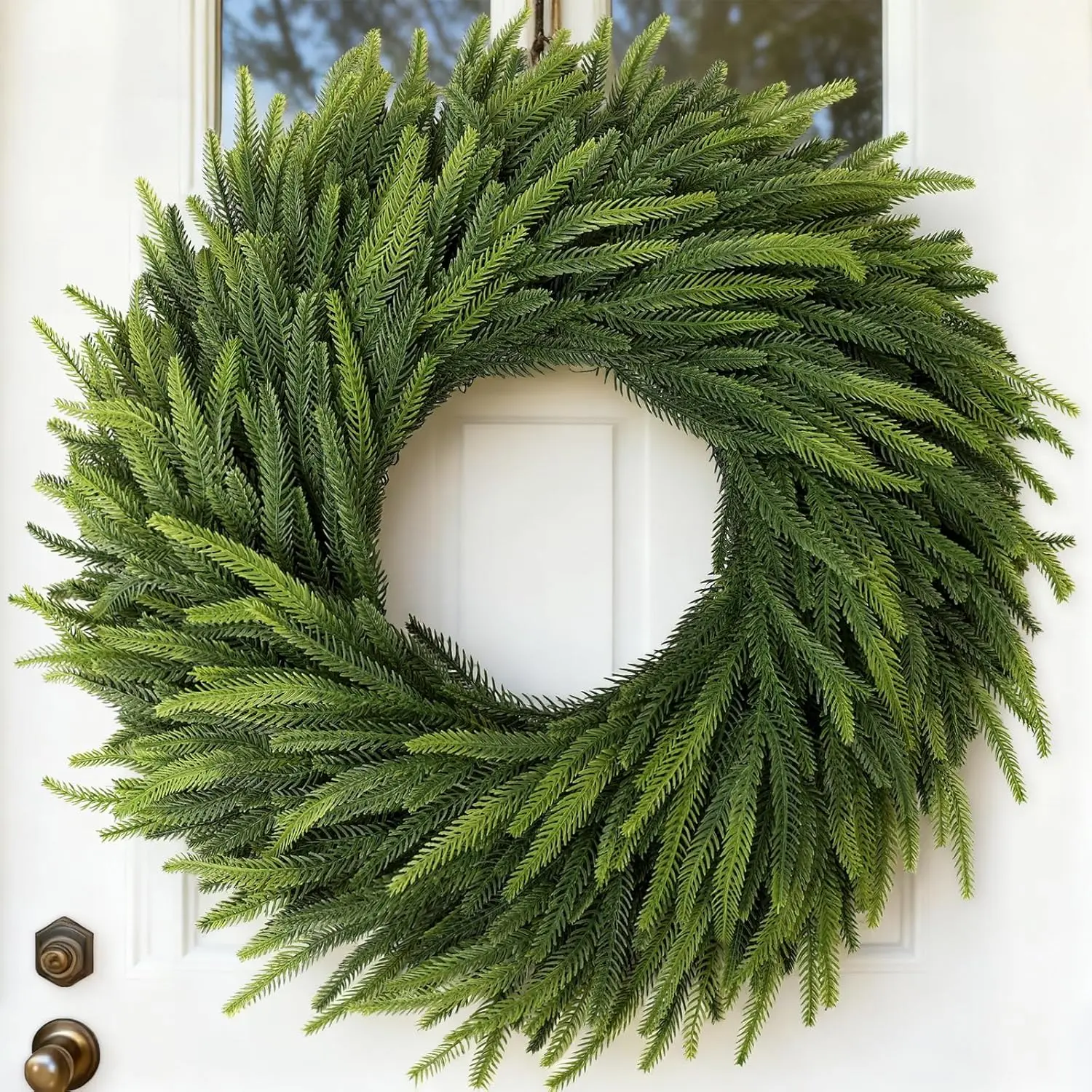 26 in Durable Long-Lasting Synthetic Norfolk Pine Wreath with Artificial Pine Needles - Easy Install Holiday Greenery, Front Door Decor, Indoor/Outdoor Home Decoration, Natural Look, Door/Wall