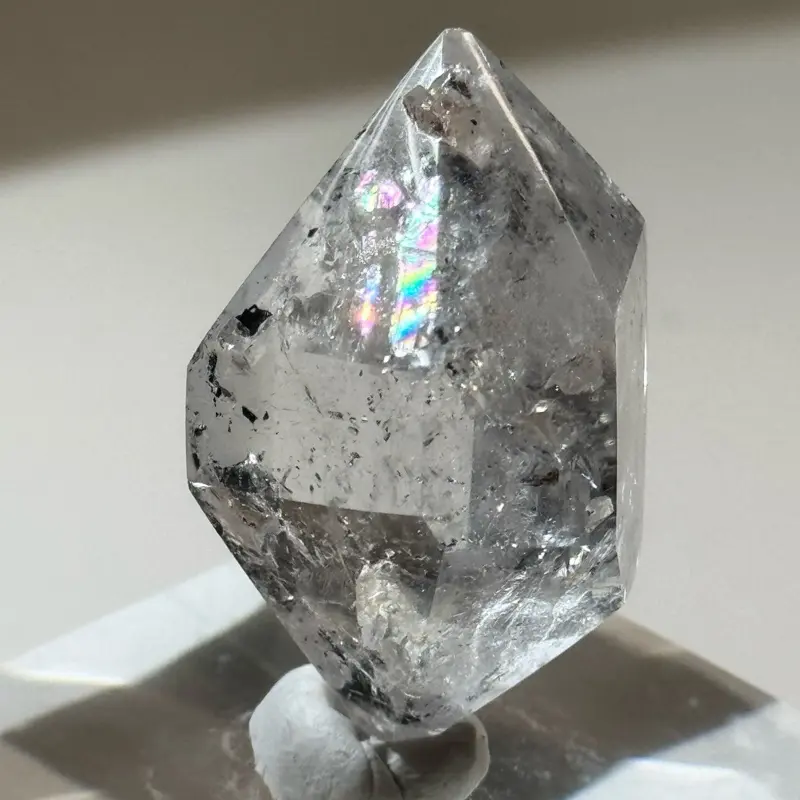 RARE Small Enhydro Quartz (Herkimer Diamond) with 2 Waterfall Sand, Moving Sand, Moving Bubble, Rainbows 32.2g Polished