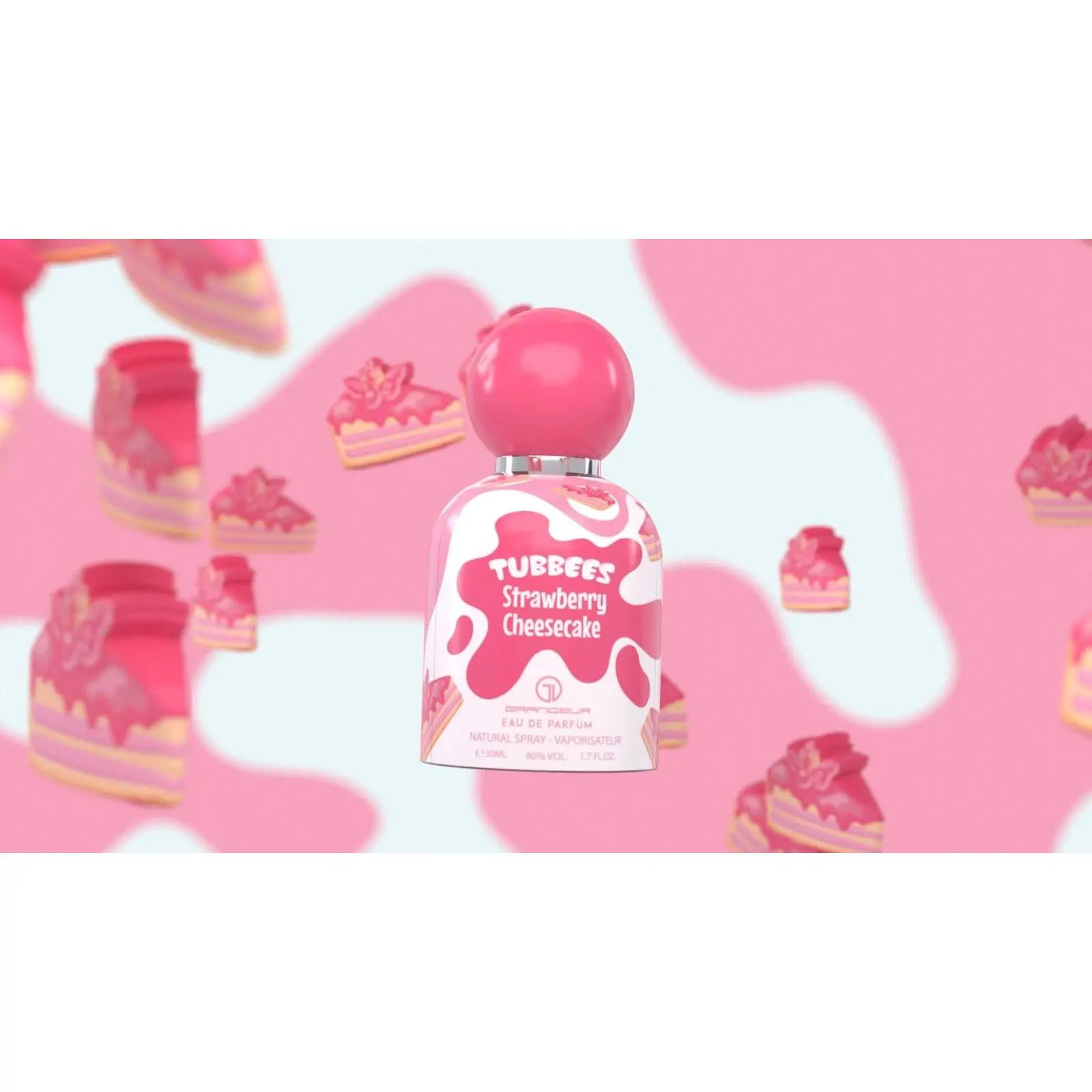 TUBBEES 50ML Strawberry Cheesecake Unisex Fragrance - Mini Toiletries for Purse, Unisex Kids Fun Design, Colorful Scented Bottle, Strawberry Unisex Fragrance