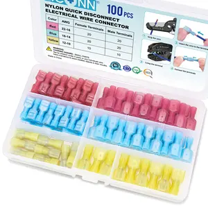100 Pcs Nylon Spade Quick Disconnect Connectors Kit, Electrical Insulated Terminals, Male and Female Spade Wire Crimp Terminal Assortment Kit