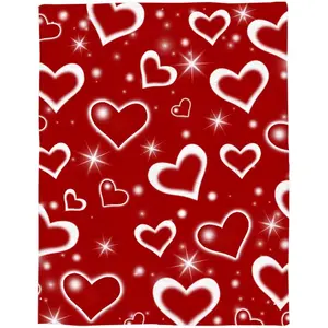Throw Blanket Love Heart Star Red Valentine's Day Soft Flannel Blanket Warm Lap Blanket for Couch, Sofa, Bed Lightweight Bed Blanket, 280g fabric weight single-sided printing,Provides comfortable temperature