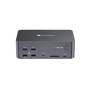 AV Access iDock D23i 8K DisplayPort/HDMI KVM Switch Docking Station for 2 Desktop PCs, Triple Monitor Design, 1G Ethernet, USB 3.0, 240/165/120Hz for Gaming